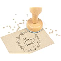 Sello Boda Personalizado- Sello de Madera con tampón de tinta- Sellos Personalizados Boda | Corona Flores